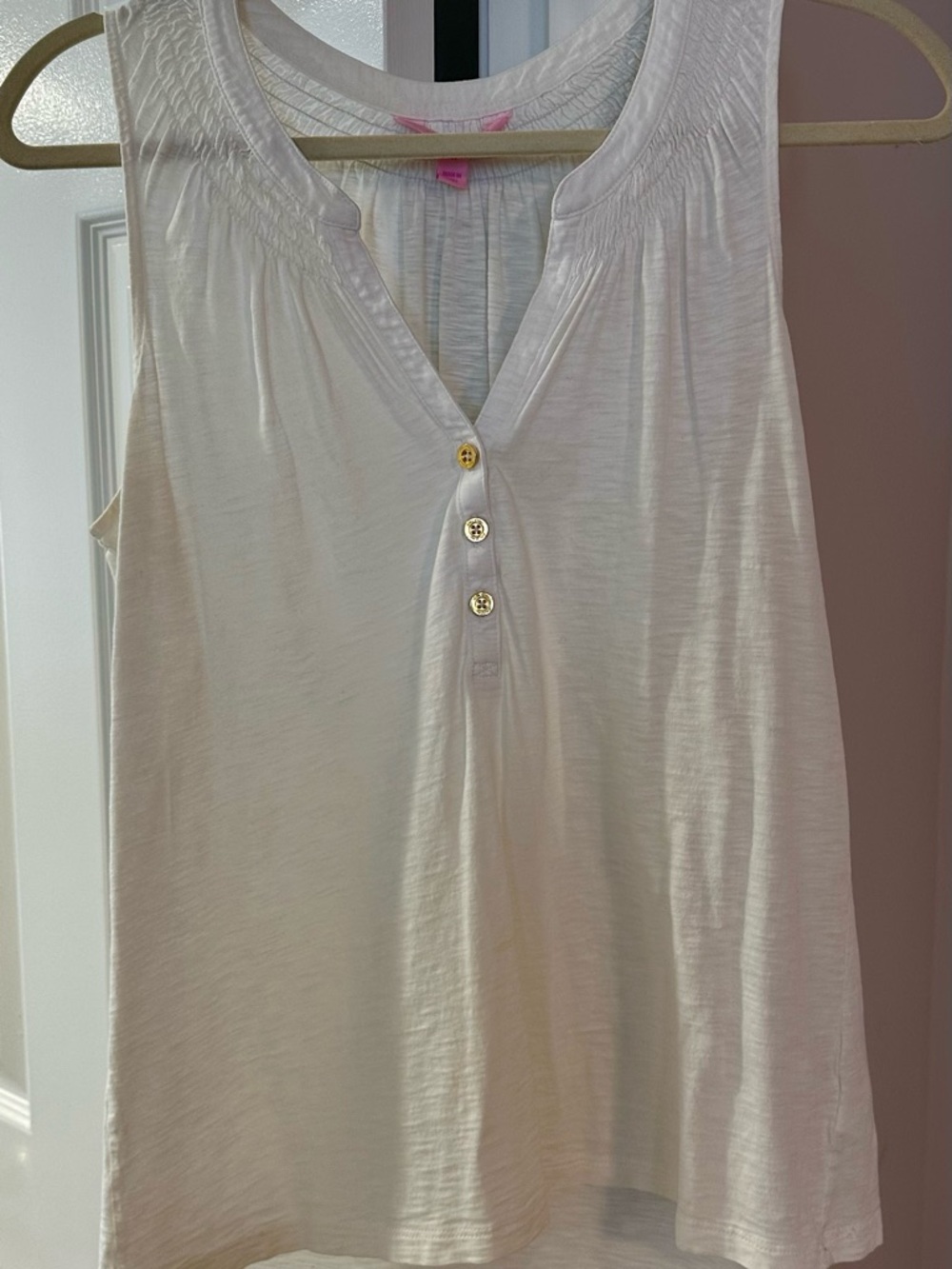 Lilly Pulitzer White Sleeveless Tank Top with Gold Buttons